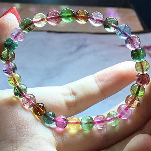 1 strands natural colorful purple green pink yellow blue tourmaline multi-color stretch bracelet round beads 6mm 04472