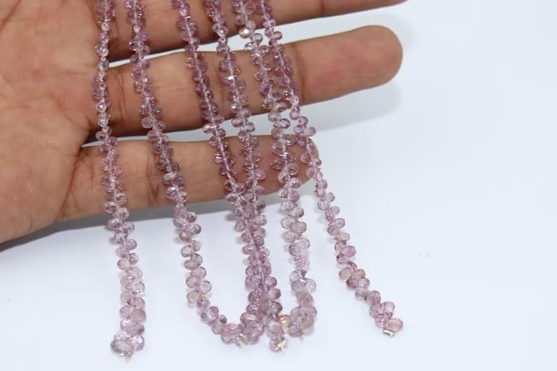 Pink Spinel Faceted Drops Beads 2x4mm Pink Spinel Teardrops Beads Light Pink Spinel Drops Shape