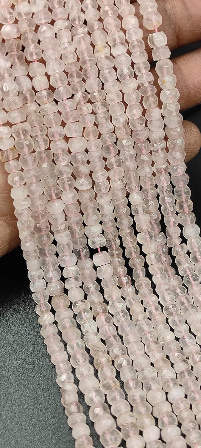 Hanumat Gems Lot of 10 Strands Beautiful Natural Rose Quartz Faceted Rondelle Shape Gemstone Beads,Rose Quartz Rondelle Beads,Rose Quartz Faceted Beads,5.00-6.00 MM Beads,13 Inches Strand