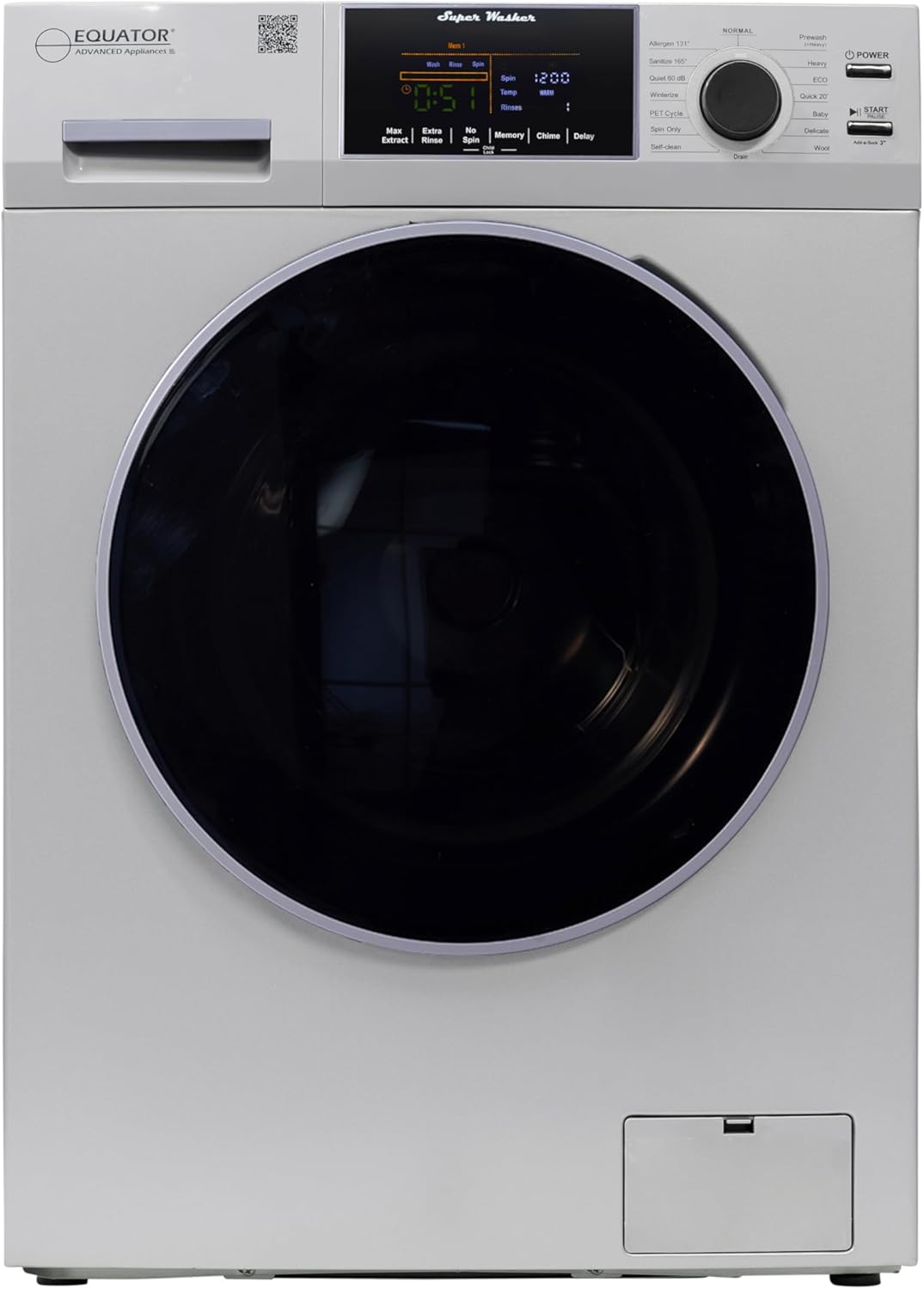 Equator Compact Washer 1.6cf/15lbs PET CYCLE 15 Programs 110V in Silver