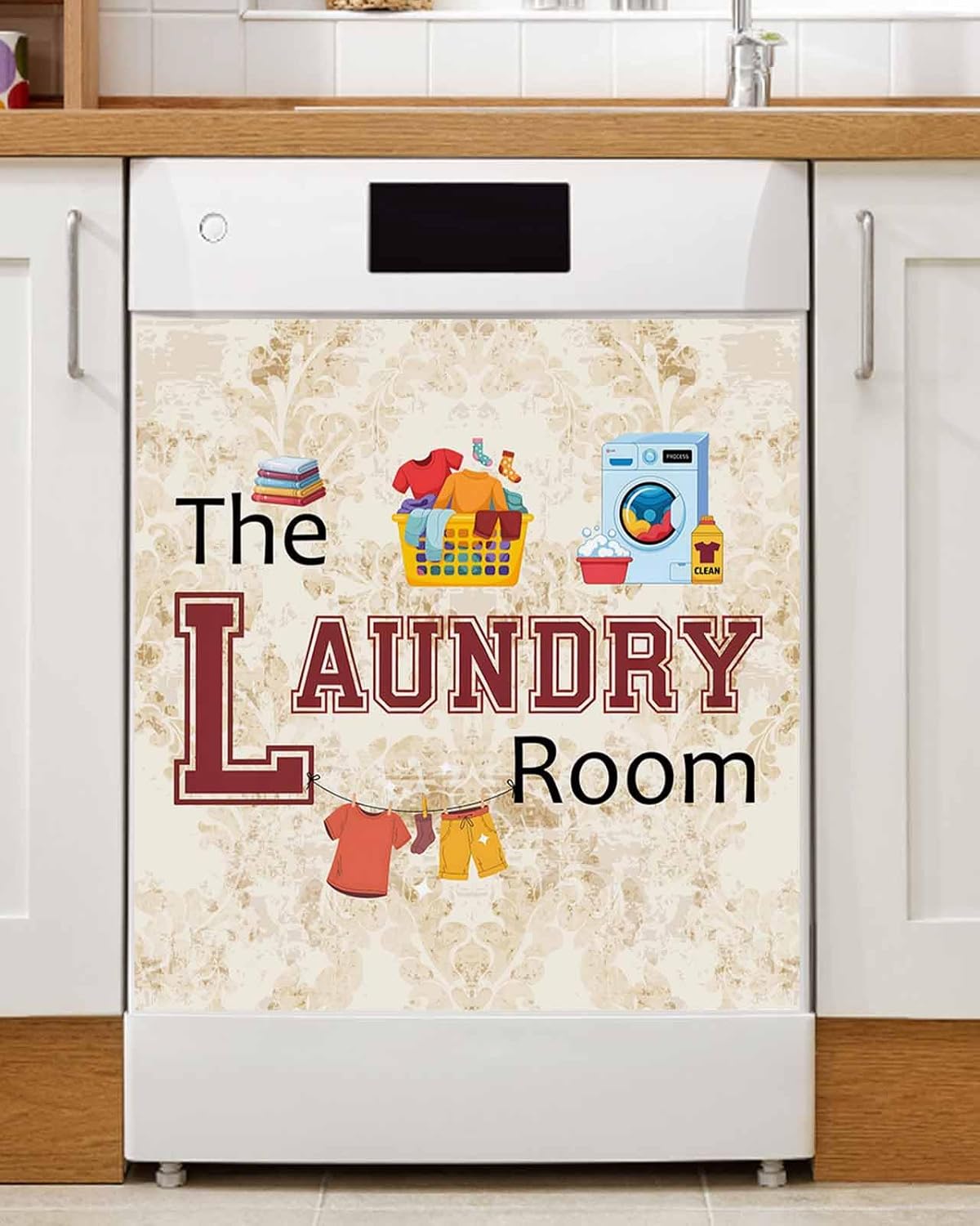 Laundry Room Dishwasher Magnet Cover, Decorative Magnet Sticker for Home Kitcen Appliance, Rustic Farmhouse Washing Machine Clothes Dishwasher Covers Refrigerator Magnets Panel 23