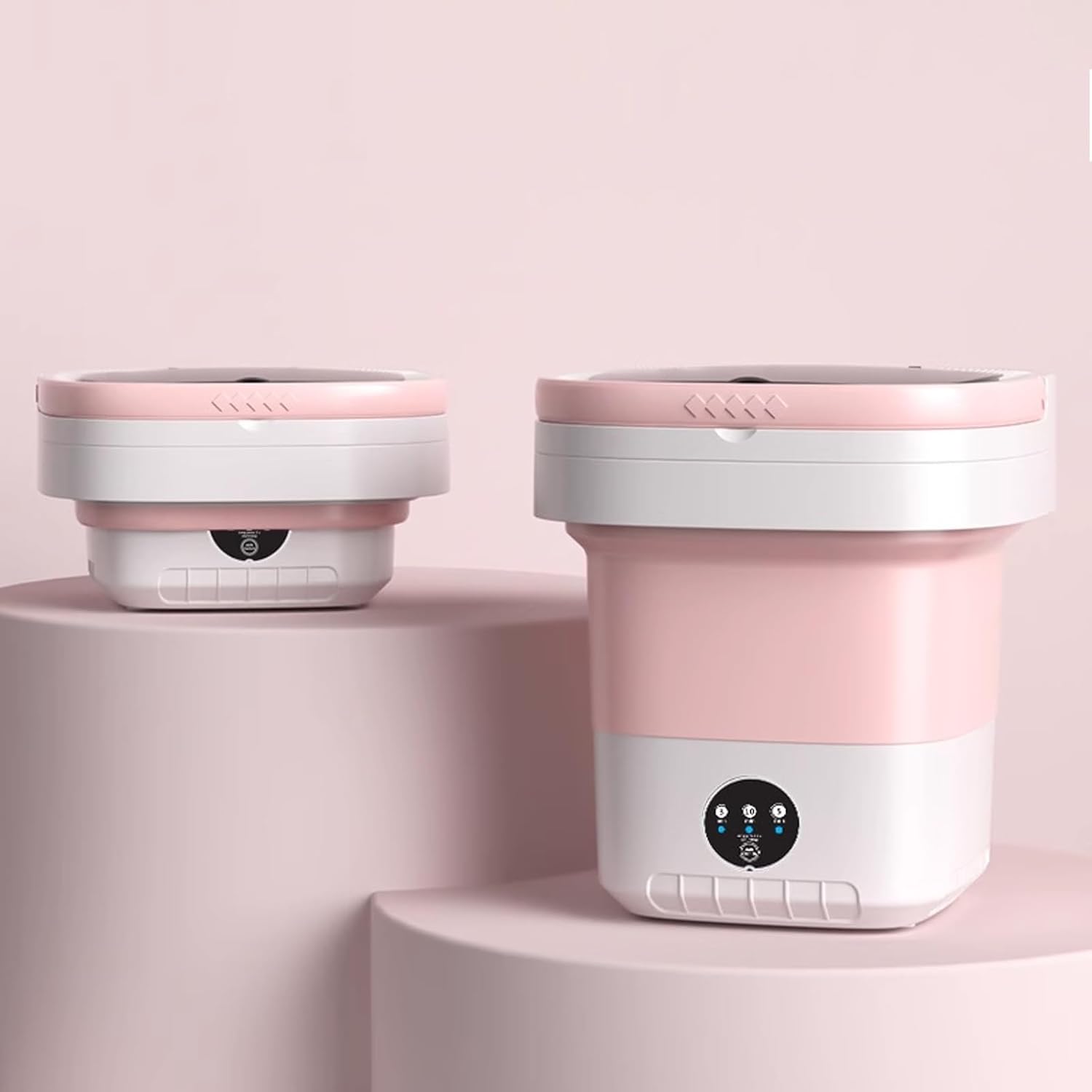 Mini Portable Washing Machine, 12L Collapsible Washing Machine, Small Foldable Smart Laundry Machine with 3 Cleaning Modes, for Baby Clothes, Underwear, Camping, RV, Travel(Pink)