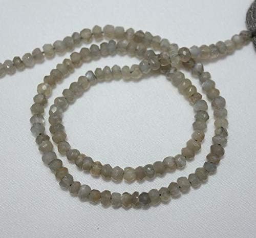 10 Strands, 4mm Grey Moonstone Beads, Micro Faceted Rondelles Beads, Moonstone Rondelles, Gemstone Beads 13.5 Inch Code-HIGH-31219