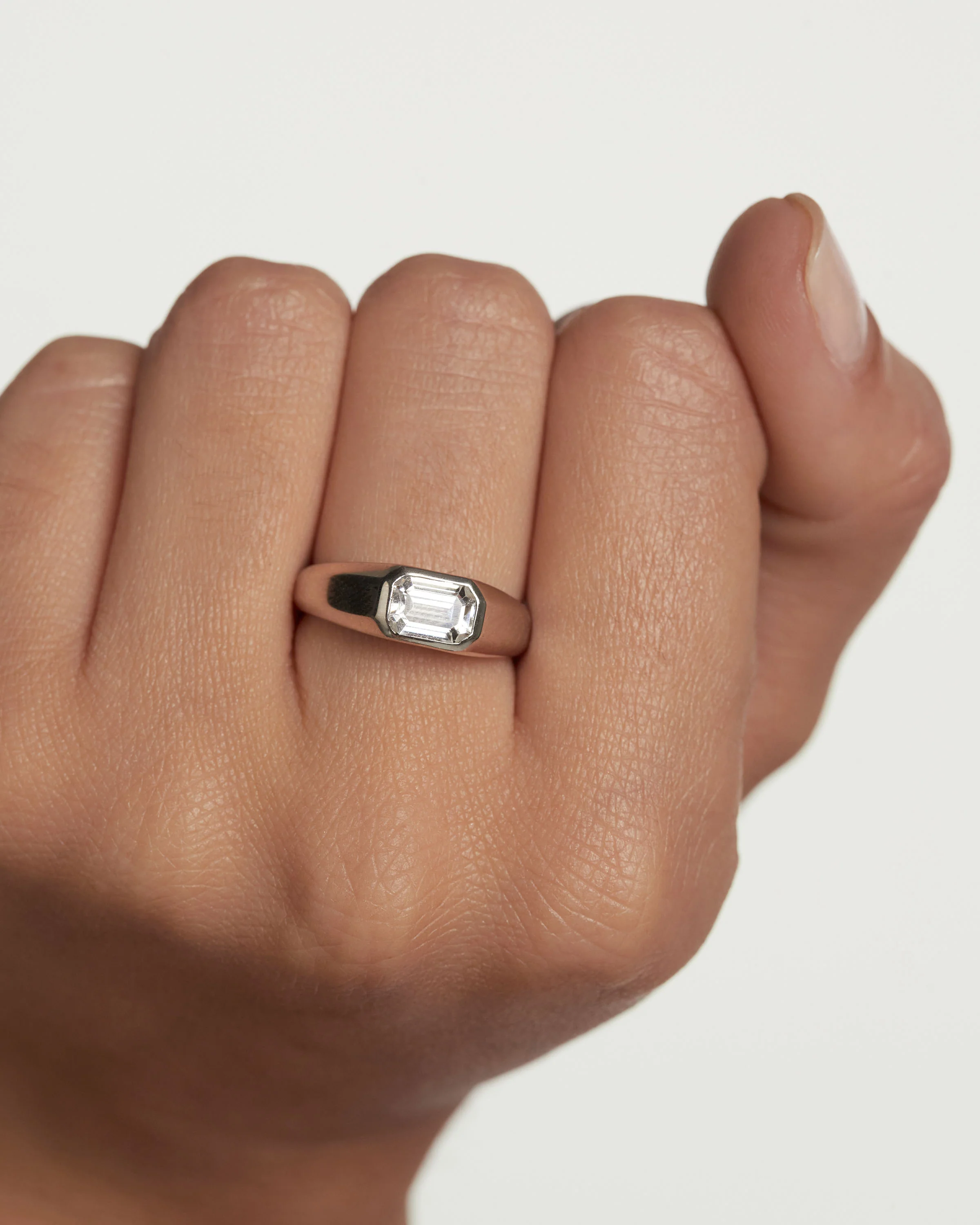 Octagon Shimmer Stamp Silver Ring