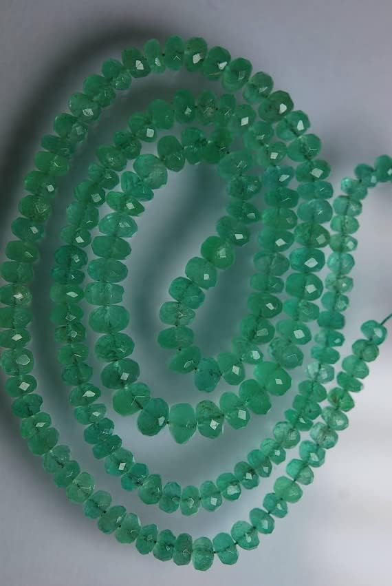 8 Inches Long Strand, AAA Quality, Natural Colombian Emerald Faceted Rondelles, Size 5-4mm