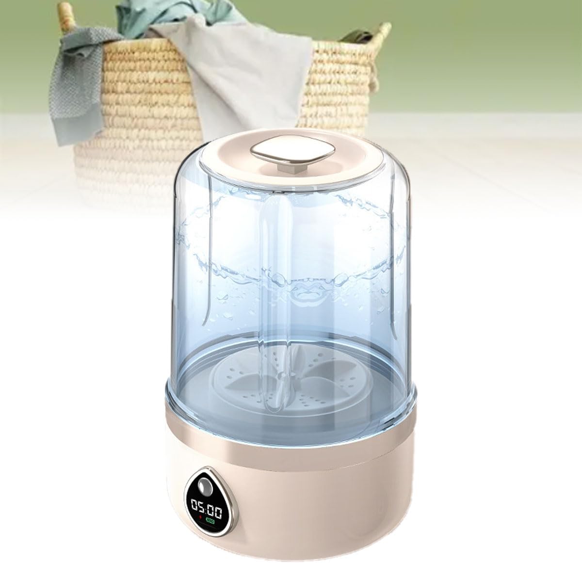 1.5L Portable Washing Machine Rechargeable, Mini Underwear Washer Two Cleaning Modes for Underwear Socks Apartments Hotels and Travel Camping Travel (Beige)