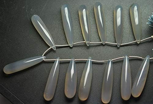 2x8 Inch Long Strand,32-34mm Long,Grey Chalceny Smooth Drops Shape Briolettes Code-HIGH-57065