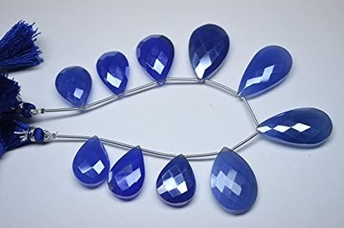 2 Strands Metallic-Natural Chalcedony-Big Size 12-30mm-20 Briolettes-Silver Mystic Chalcedony Microfaceted Pear Shape Briolette Bead