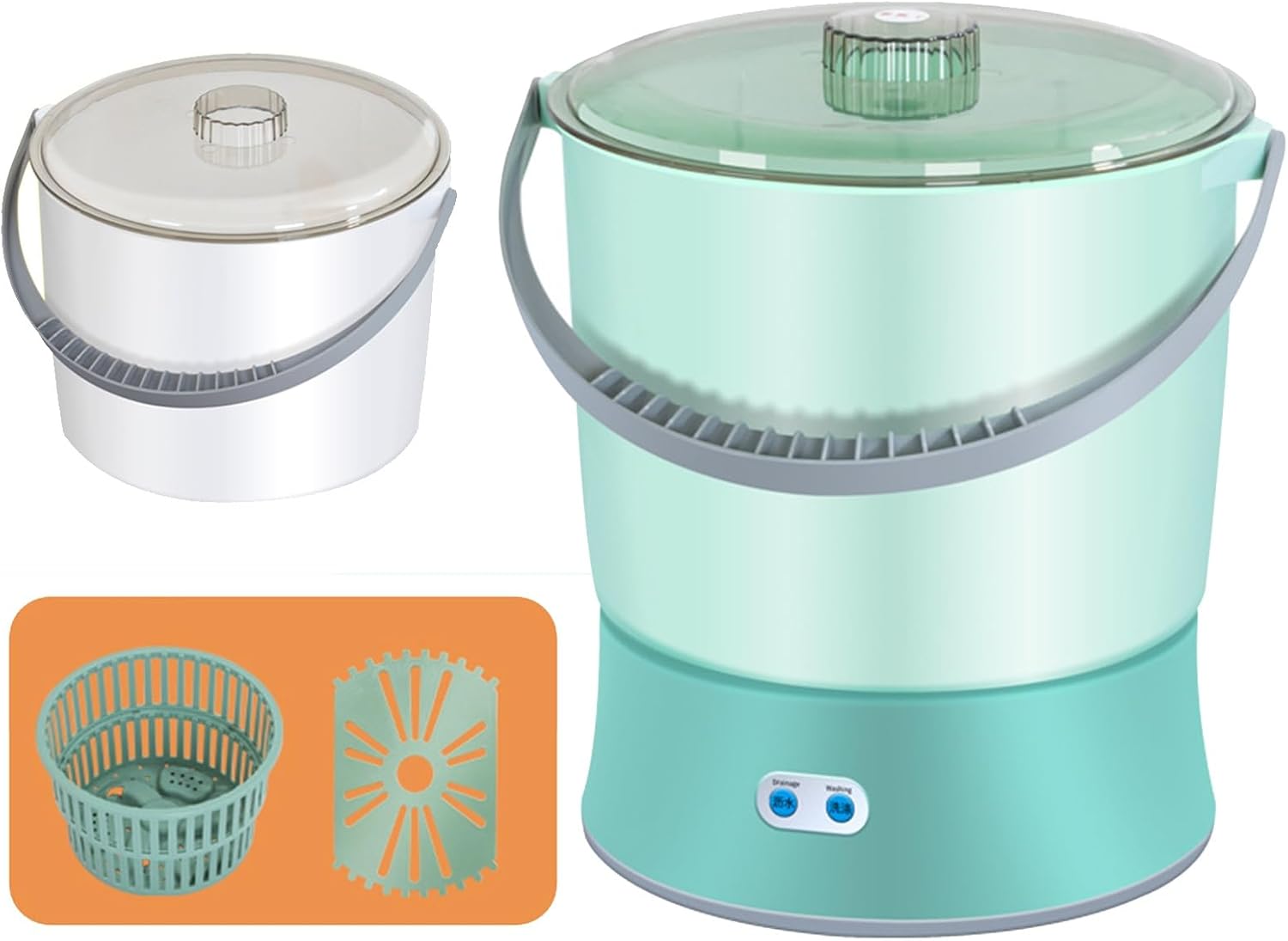 THAMBA Mini 8L Bucket Type Portable Washing Machine, Suitable for Underwear Socks Baby Clothes Suitable for Apartment Dorm Travelling (Color : Green, Size : L)