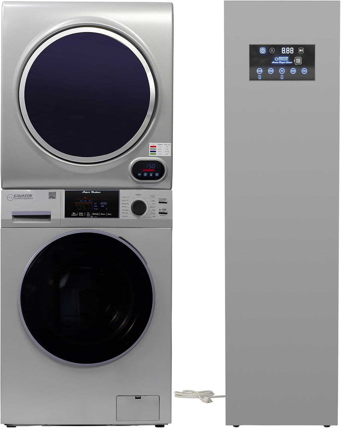 Equator LAUNDRY CENTER Silver WASHER 15Lbs+Vented DRYER+ Steam Dryer CLOSET 110V