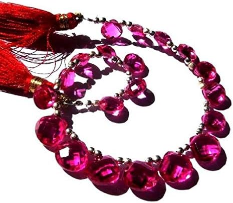 Hot Pink Corundum Quartz Faceted Heart Briolettes Size 7-9mm 4 Inch Long Strand. Code-HIGH-40551