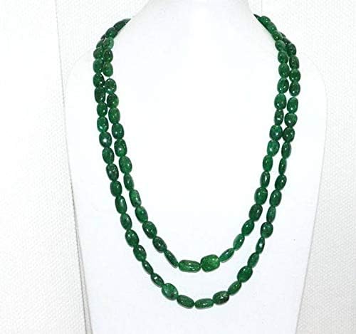 2 Lines Dyed Emerald Smooth Oval Shape Necklace, Dyed Emerald Smooth Oval Beads, Emerald Necklace, 9x12-12.5x15 mm
