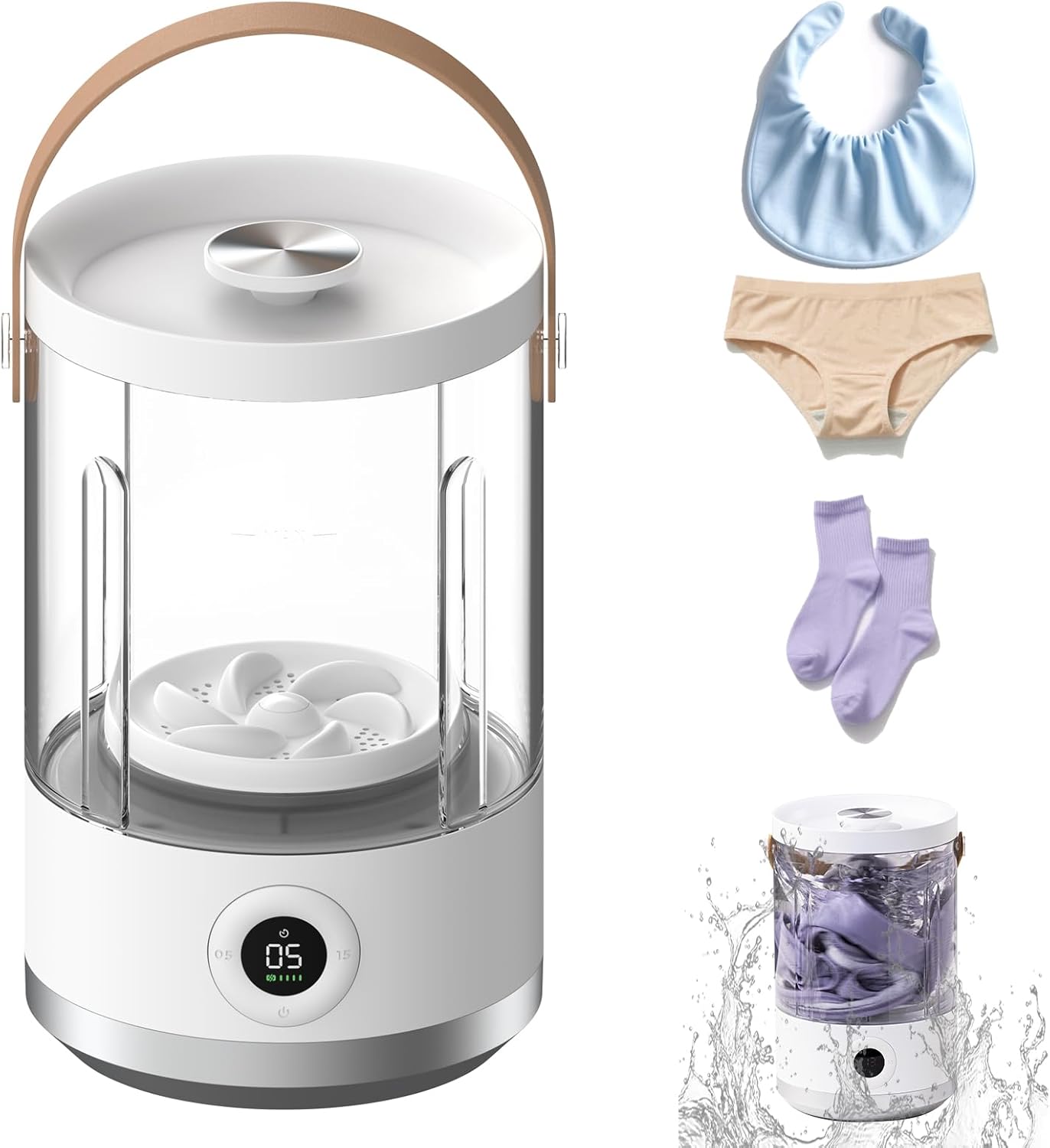 Asa Vea Portable Mini Washing Machine – Compact Small Washer for Underwear, Socks, Baby Clothes – Rechargeable Travel Washing Machine with 5/15 Min Modes, Type-C Charging
