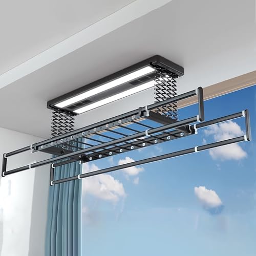 Ceiling Clothes Dryer Aluminium and Steel Electric Clothes Dryer with Remote Control,Foldable Compact Clothes Drying Rack, Retractable Indoor Dryer for Large Sheets, 35kg Load Capacity, Elec