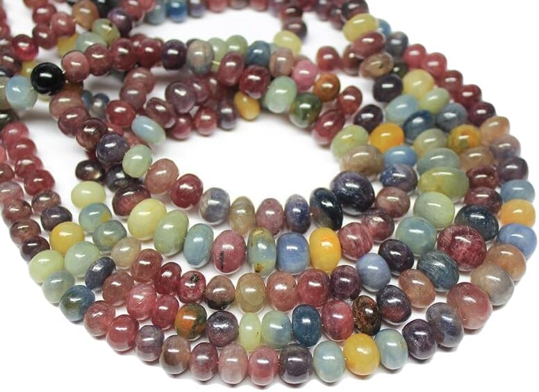 13 inch Strand of Natural gem Multi Sapphire, 7-12mm Rondelle Smooth Beads for DIY Jewelry Making. | Beads_05559