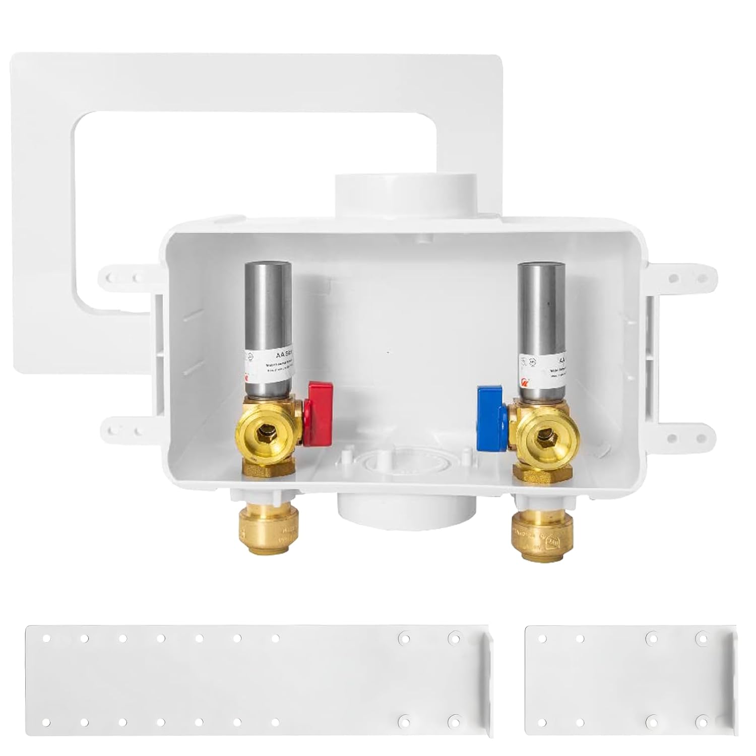 HeSun Washing Machine (Laundry) Outlet Box, 1/2 Inch Push-Fit Inlet x 3/4 Inch MHT Outlet, Pex Washer Box with Center Double Drain, with Stainless Steel Arrestor