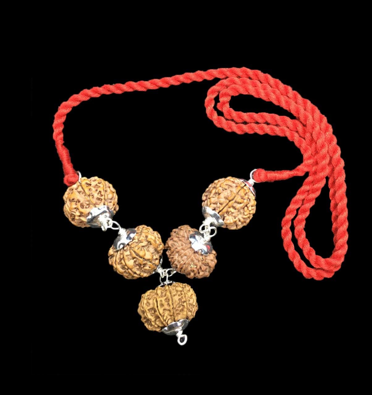 Rudraksha Combination for Business Power (Executives & Businessmen) 7,7,8,11,12 Mukhi Nepal in Silver Pendant IGL Lab Certified (Small)