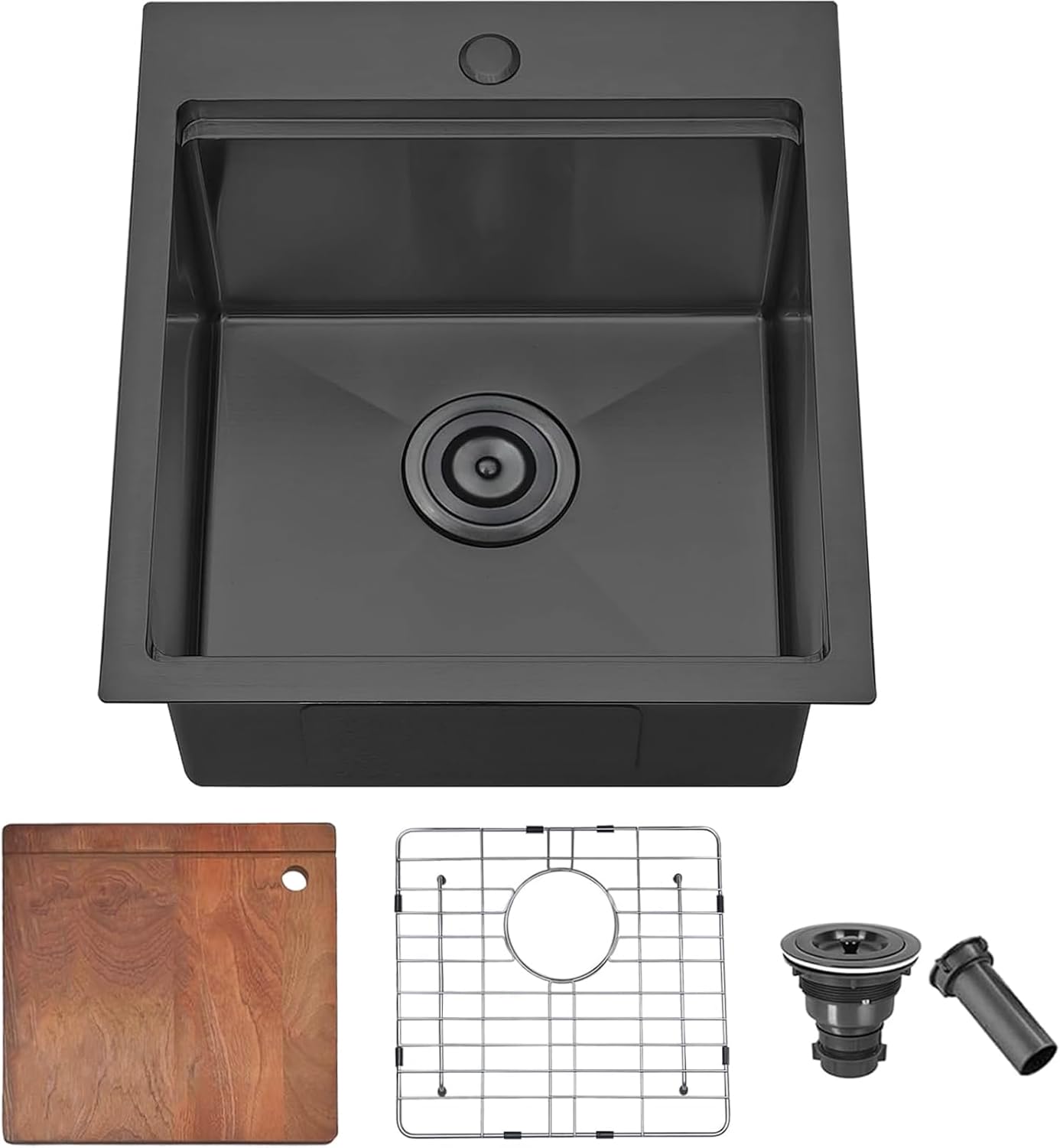COMLLEN 17x19 Inch Black Drop in Bar Sink, 304 Stainless Steel Utility Kitchen Workstation,Gunmetal 9 Inch Deep Wet Bar Sink, RV Laundry Prep Kitchen Sinks with Dish Grid & Drain & Cutting Board