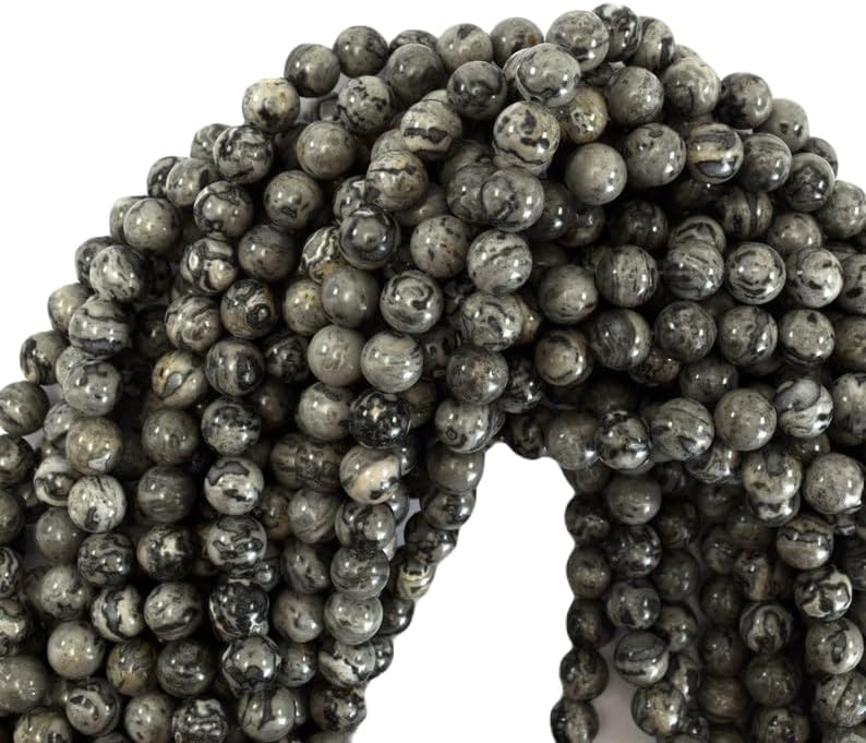 13 inch Strand of Natural gem Gray Leopard Skin Jasper, 8mm Round Smooth Beads for DIY Jewelry Making. | Beads_03918