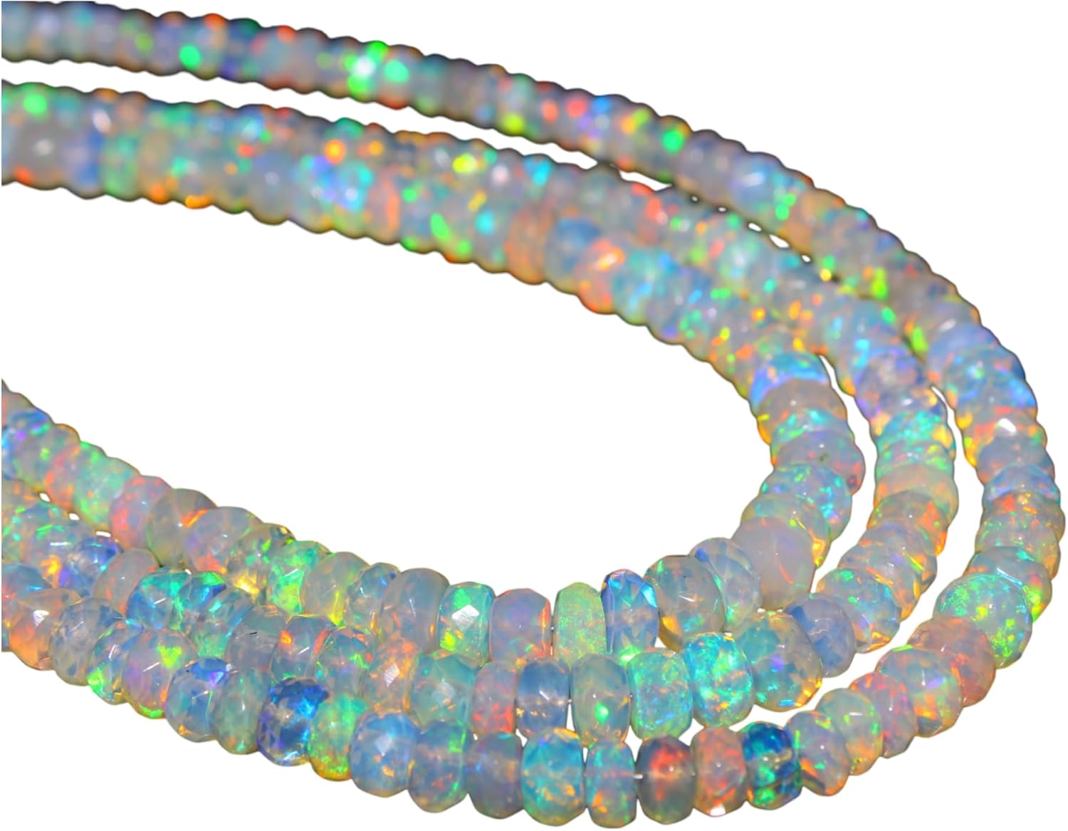 Natural Ethiopian Opal Faceted Rondelle Beads, Rainbow Fire, Semi-Precious Gemstone, 4-5mm, 16 Inch Strand