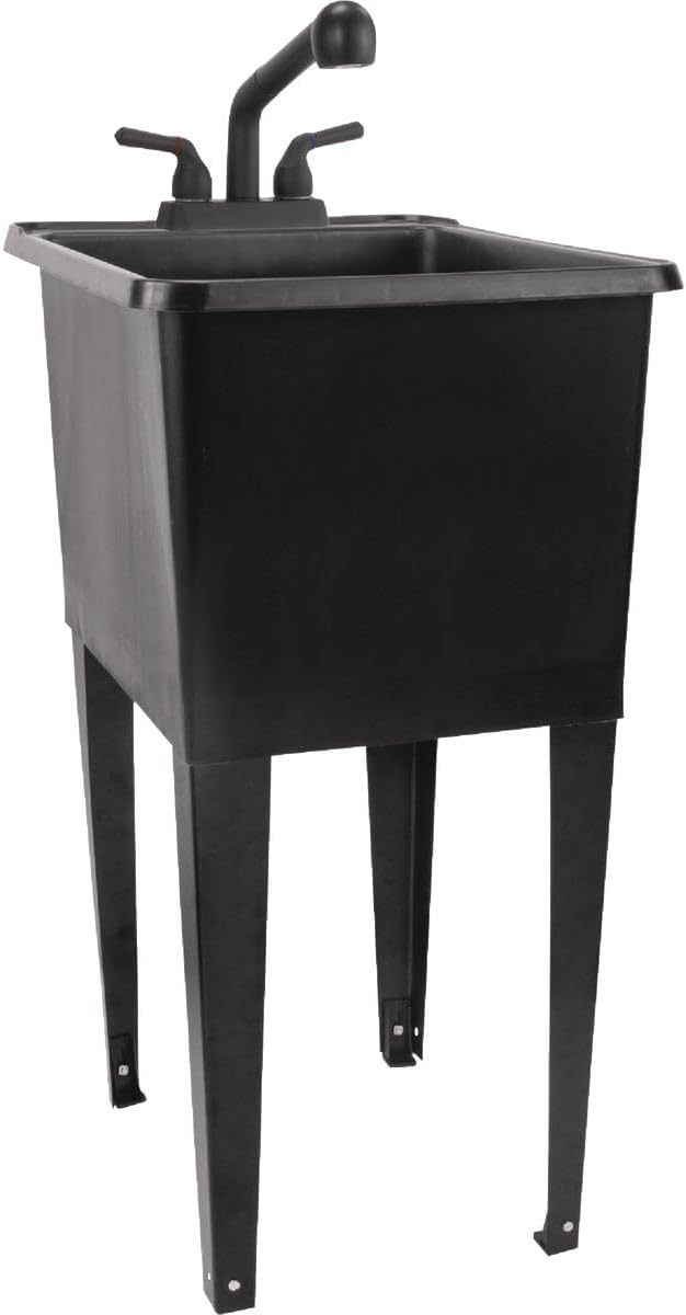 Tehila 040US8001BLKBLK Black Space-Saving Laundry Utility Sink, Black Pull-Out Faucet - Quantity 1