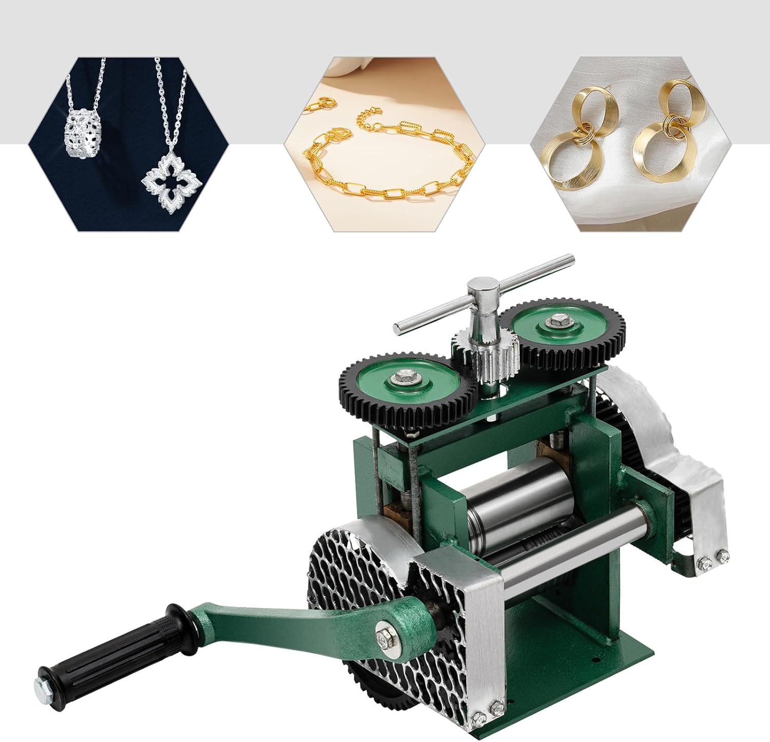 Deroanke Rolling Mill Machine, 120mm Width 3-in-1 Manual Jewelry Rolling Mill, Adjustable Press Thickness Mill for Jewelry Making with Handle for Pressing Metal into Sheets, Square and Half Round