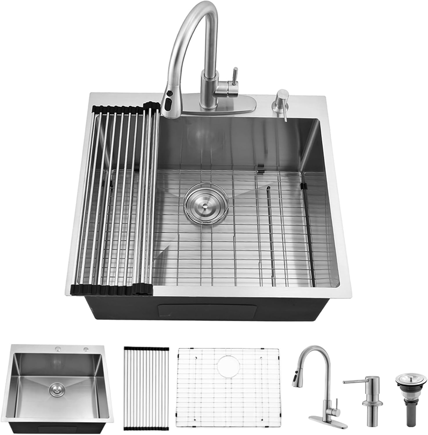 Drop in Laundry Sink, 25x22 16 Gauge Stainless Steel Utility Sink with Faucet 12 Inch Extra Deep Single Bowl Laundry Room Basin with Soap Dispenser