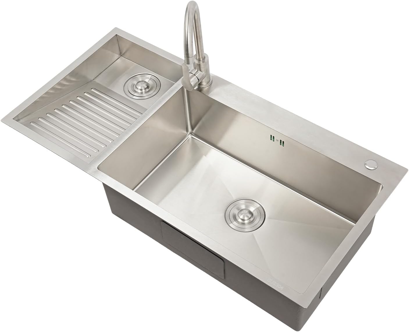 Stainless Steel Sink with Washboard, 304 Double Basin Kitchen Sink, 39.4x18.9in Undermount/Overmount Laundry Sink with Drainer, Silent Pads, Anti-Condensation Coating for Home, Restaurant, RV