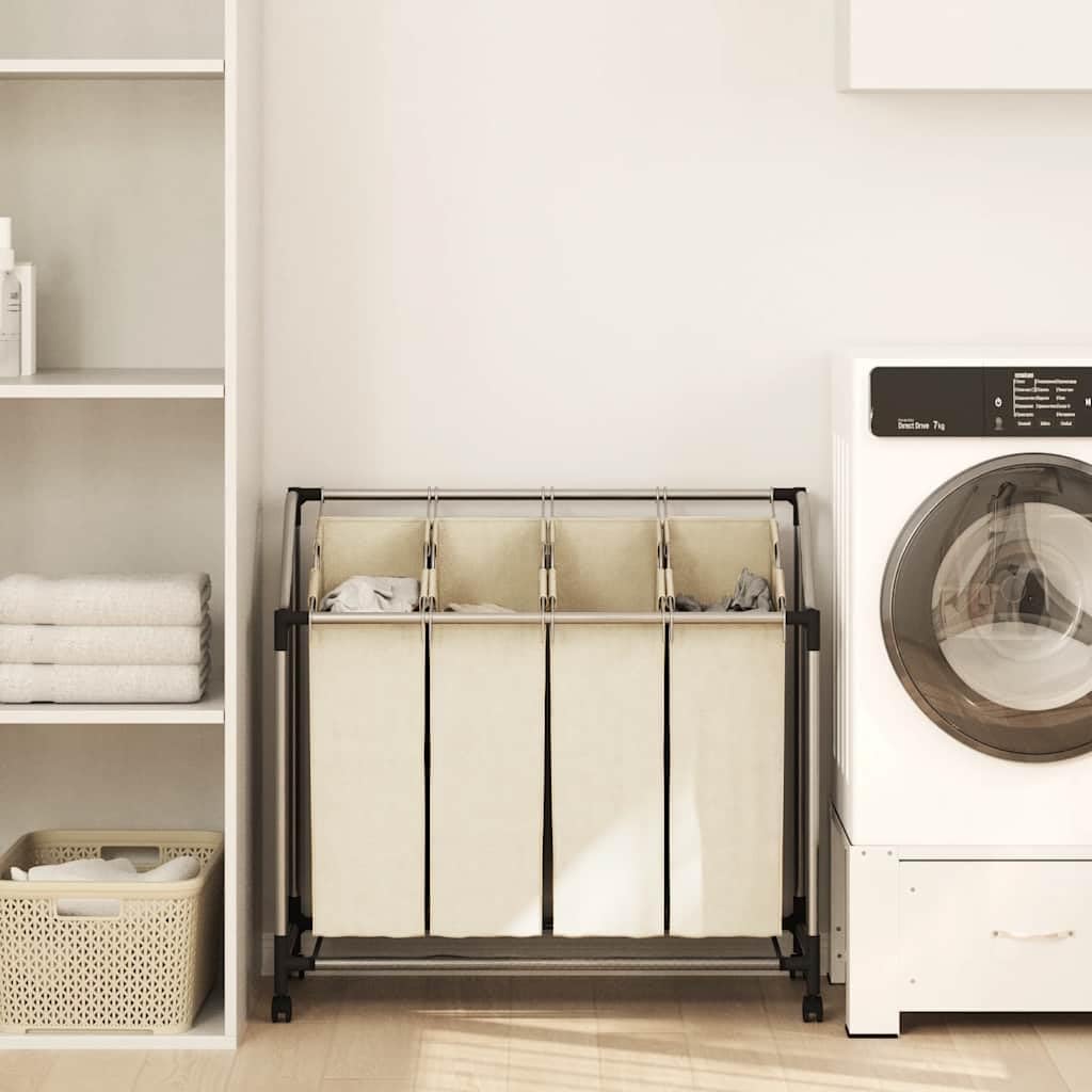 4-Bag Rolling Laundry Sorter Cart, Cream Steel Frame, 37.8