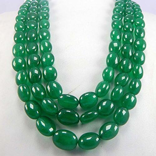 full 3 strand Antique green quartz oval beads Necklace 11x19 full lustor