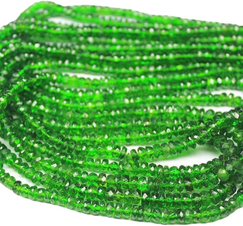 13 inch Strand of Natural gem Green Chrome Diopside, 3-4mm Rondelle Faceted Beads for DIY Jewelry Making. | Beads_04166