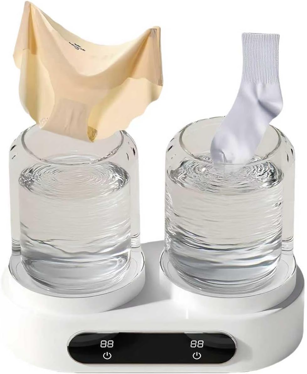 Portable Mini Washing Machine, Mini Washer for Underwear, Socks, Baby Clothes, Bras, Double 1.5L Laundry Tub, Sock Washing Machine Underwear Washer for Homel