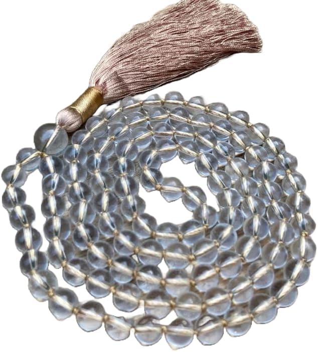 Natural Clear Quartz 8mm 108 Mala Beads, Spiritual, Meditation Beads, Reiki, Japa Mala, Buddhist Prayer Beads, Yoga Bracelet, healing beads LKMALA-RRGU-583