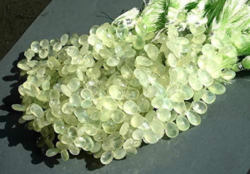 13 inch natural beads strand of 11x8-14x8mm faceted pear prehnite gemstone briolletes beads for DIY jewelry - necklace, bracelet, earring, ring.