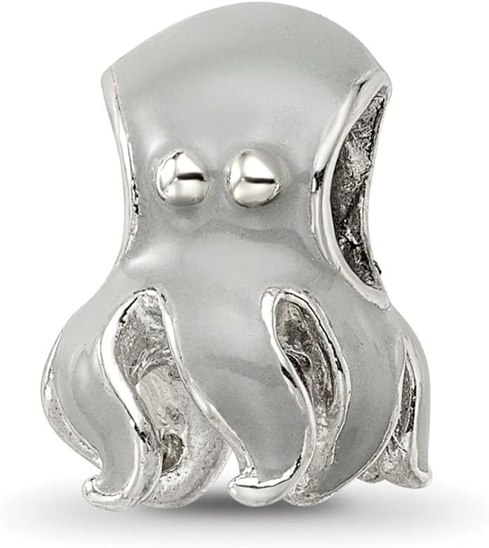 Solid 925 Sterling Silver Reflections Enameled Octopus Bead (9.1mm x 11.8mm)