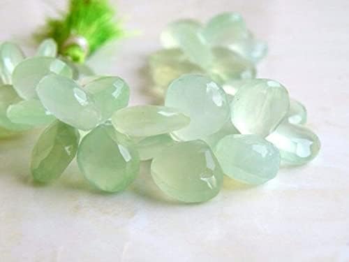 Green Chalcedony Briolette Gemstone Faceted Heart 10.5 to 11mm 15 Beads
