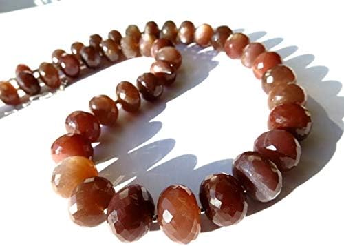 925 sterling Silver Dainty Slave Loose Silver Helling Balls 12mm stacking Multi Genuine moonstone Necklace Rondelle, Faceted 17