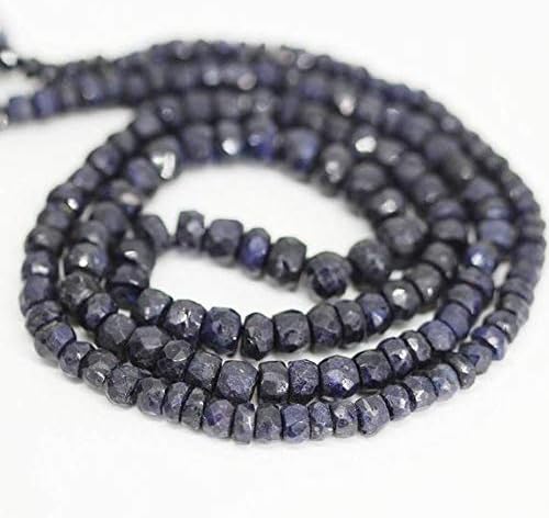 Natural Blue Sapphire Faceted Cut Rondelle Micro Gemstone Craft Loose Beads Strand 16 Inch Long 5mm 3mm Code-HIGH-974