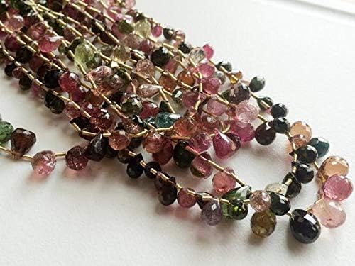 1 Strand Natural Multi Tourmaline Briolette Beads, Faceted Tear Drop Bead Necklace 4x6mm to 5x10mm Code-HIGH-19113