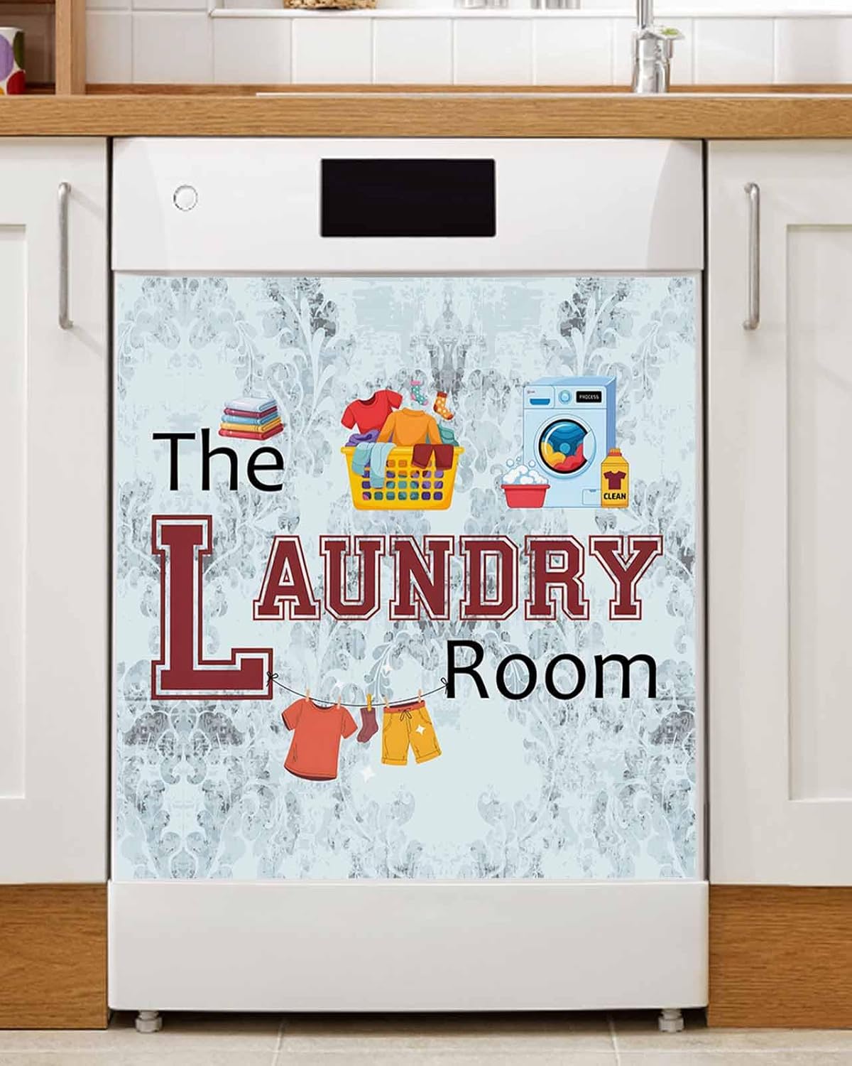 Dishwasher Magnet Cover, Laundry Room Dishwasher Lid Magnetic Kitchen Sticker, Blue Cartoon Washing Machine Clothes Resuable Refrigerator Magnet Covers Panel Decal Fridge Kitchen Appliance 23''x26''