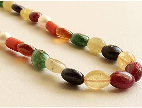 BEADS GEMSTONE 9 Strand Natural Multi Shape Beads, Emerald, Coral, Ruby, Cats Eye, Sapphire, Yellow Sapphire, Garnet, Pearl, 7x5mm - 8x6mm Beads, 16 Inch Long Long Code-HIGH-16446