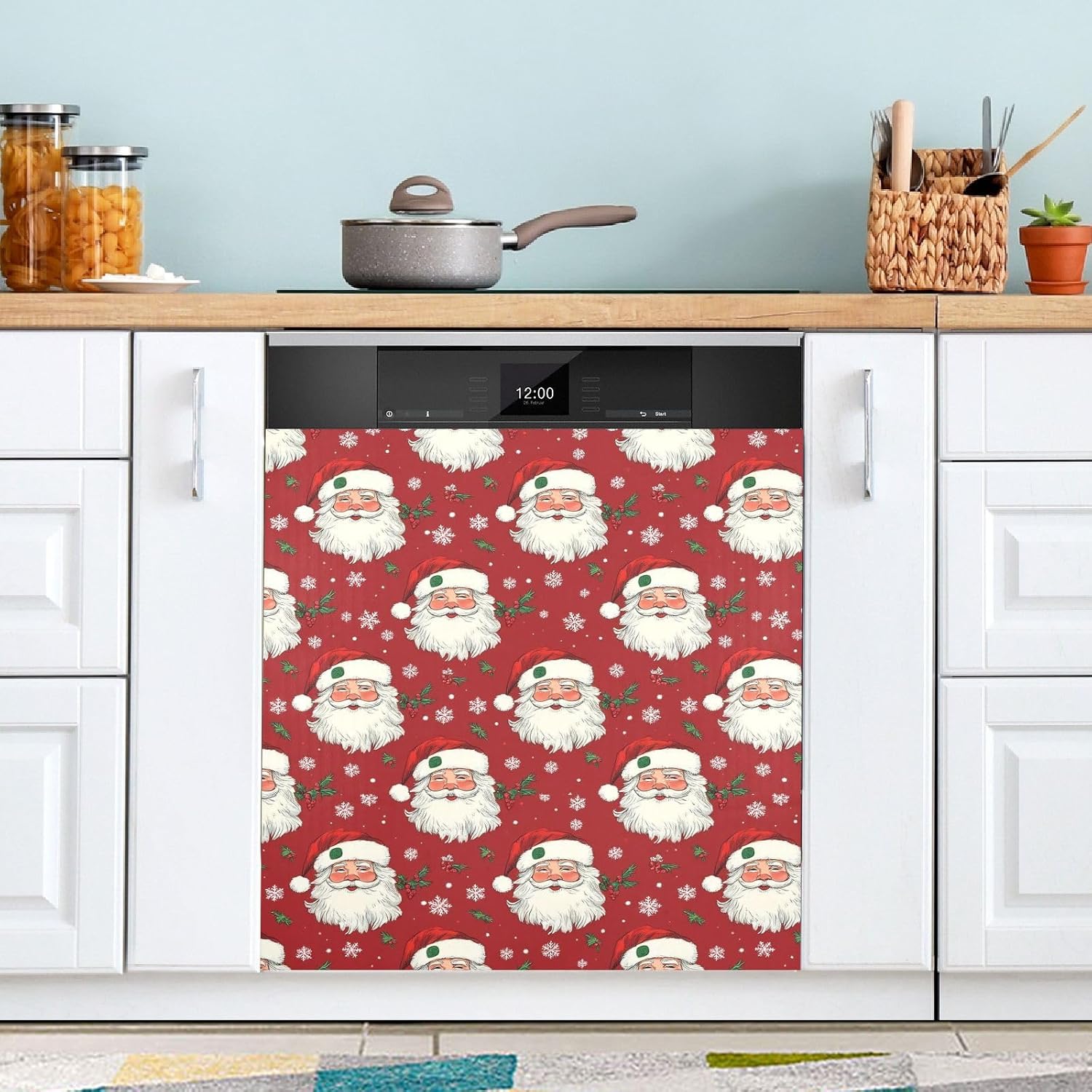 Pfrewn Christmas Winter Magnetic Dishwasher Cover Merry Christmas Santa Snowflakes Fridge Door Covers Kitchen Decal Vinyl Panel Decorative Refrigerator Laundry Appliances 23x26in