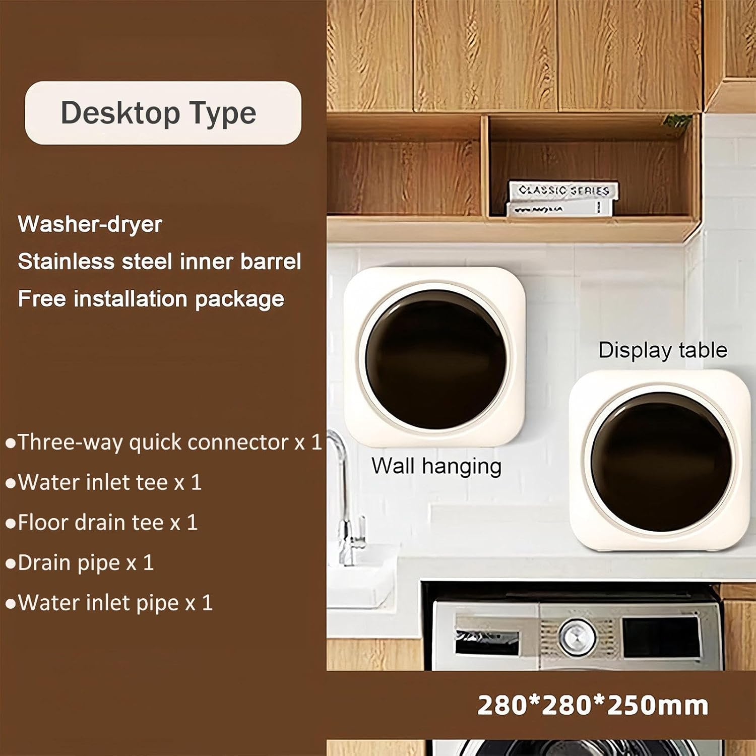 2 in 1 Mini Portable Washer and Dryer Combo, Mini Washing Machine with LCD Control Panel, Compact Dryer Stainless Steel Drum, for Small Clothes, Underwear, and Socks,Desktop