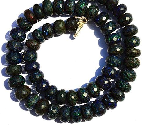 LKBEADS 1 Strand Natural Australian Matrix Black Opal Big 9 to 12mm Faceted Rondelle Beads 16 Inch