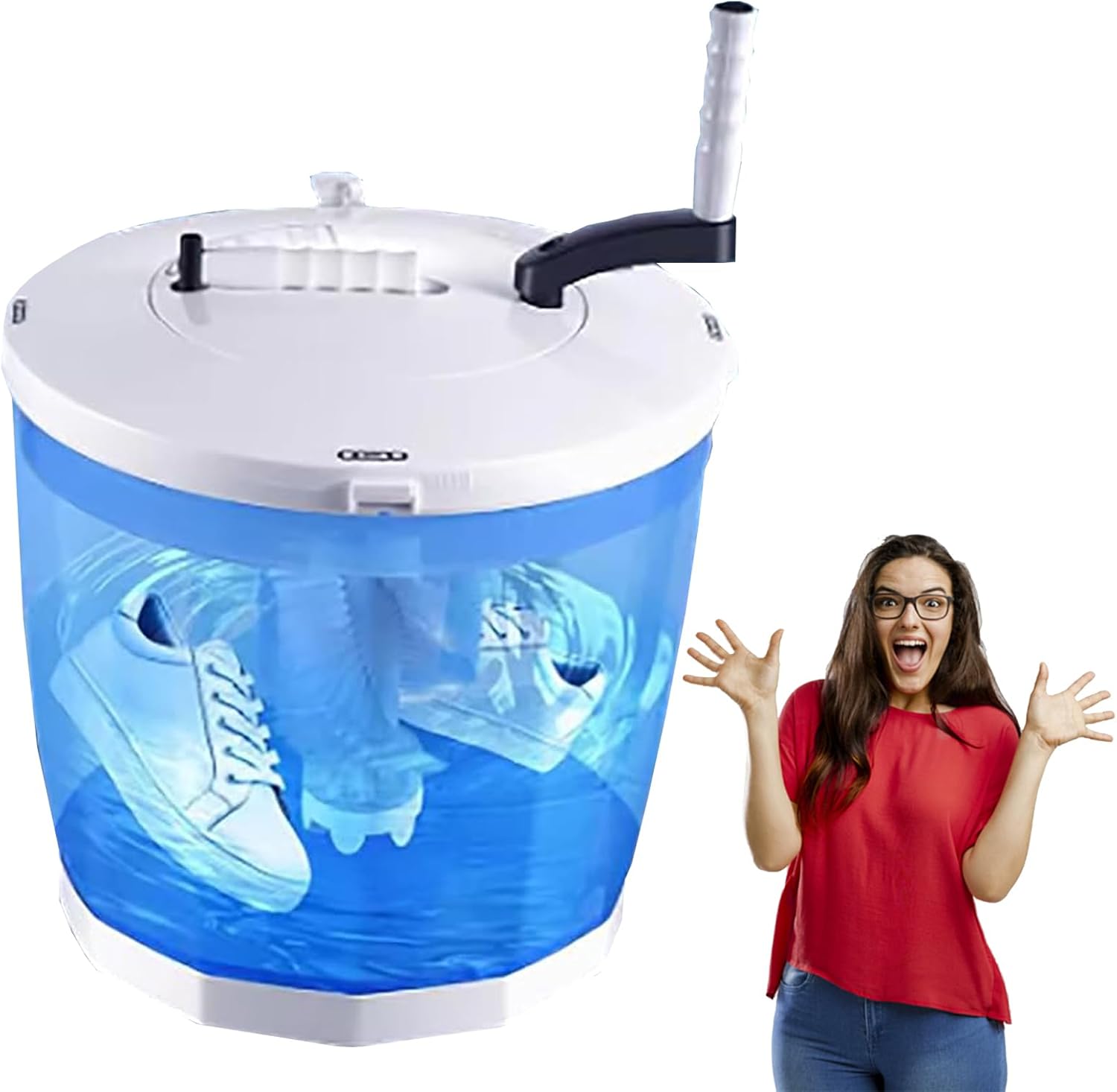 14.5 inch Portable Hand cranked clothes spin drying bucket,Non Electric Washing Machine and Spin Dryer,Mini Hand Crank Washing Machine Dehydrator for Outdoor Dormitory Apartment Rv (Blue)
