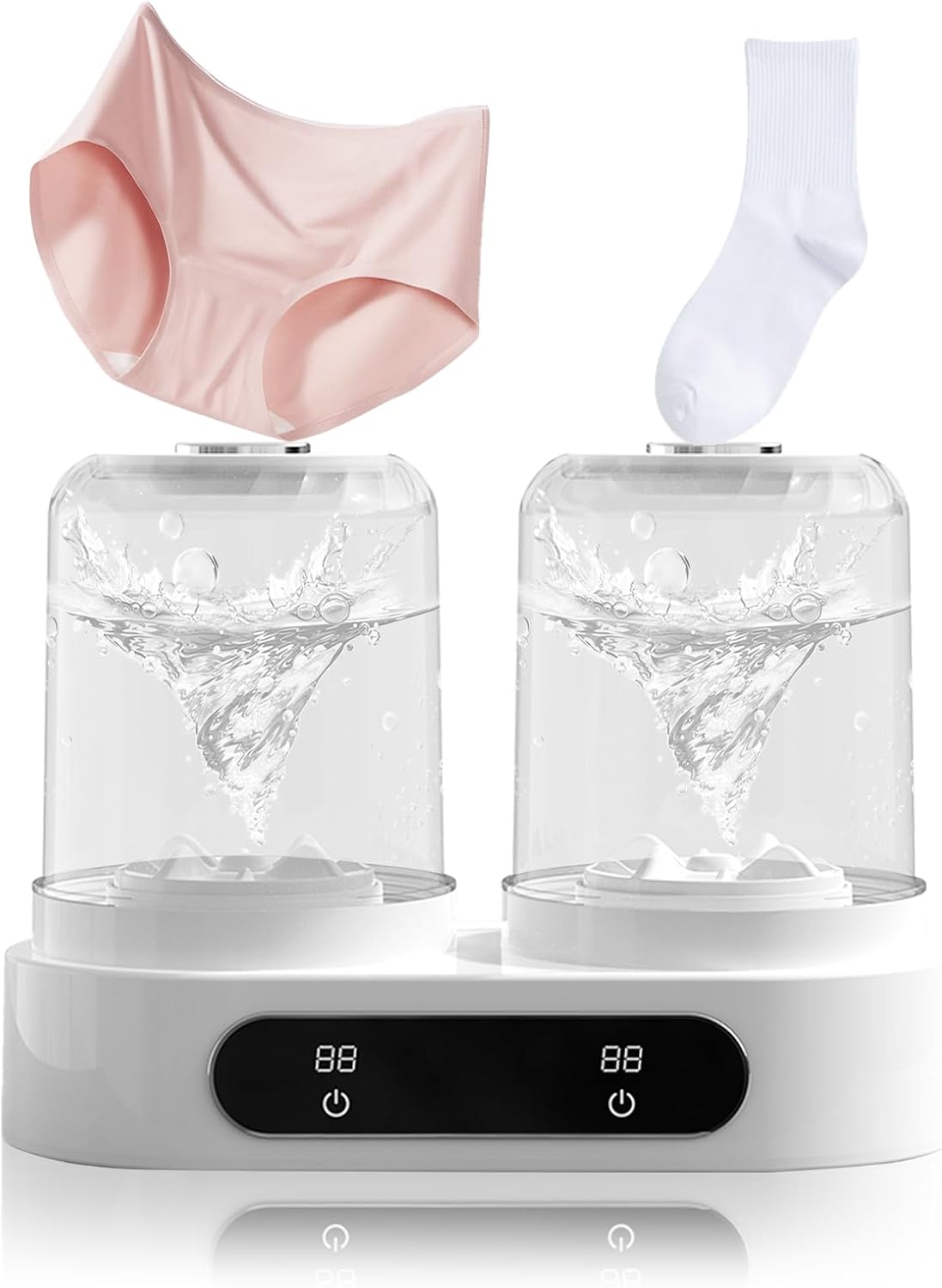 2-in-1 Underwear Washing Machine with 3L Twin Tub, BPA-free Portable Mini Washer for Socks, Baby Clothes, Cordless Small Laundry Cup for Travel, Dorm, Apartment, RV, Camp, Kids (Pearl White)