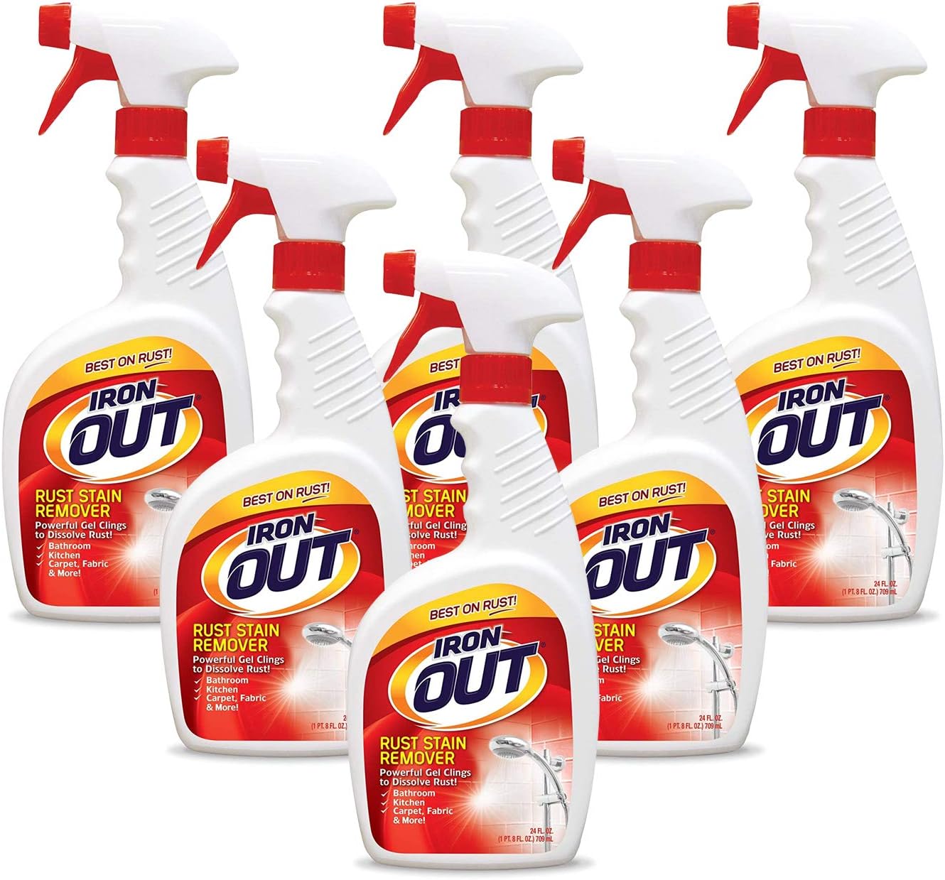 Iron OUT Spray Gel Rust Stain Remover, Remove and Prevent Rust Stains in Bathrooms, Kitchens, Appliances, Laundry, and Outdoors, 24 Ounce, Pack of 6