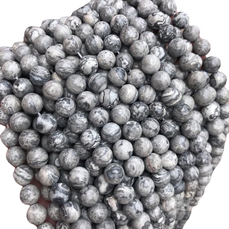 13 inch Strand of Natural gem Gray Jasper, 8mm Round Smooth Beads for DIY Jewelry Making. | Beads_03916