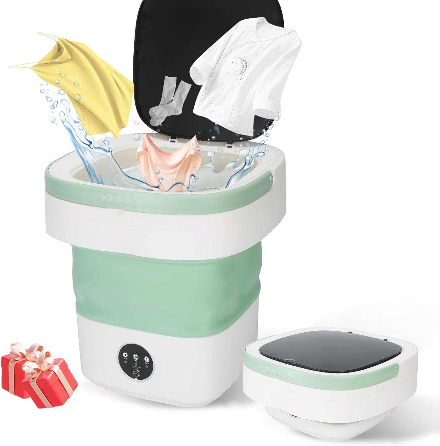 Mini Portable Washing Machine – 12L Foldable Washer with 3 Modes & Blue Light Disinfection – Ideal for Baby Clothes, Underwear & Socks – Perfect for Travel, Camping, Apartments & Hotels