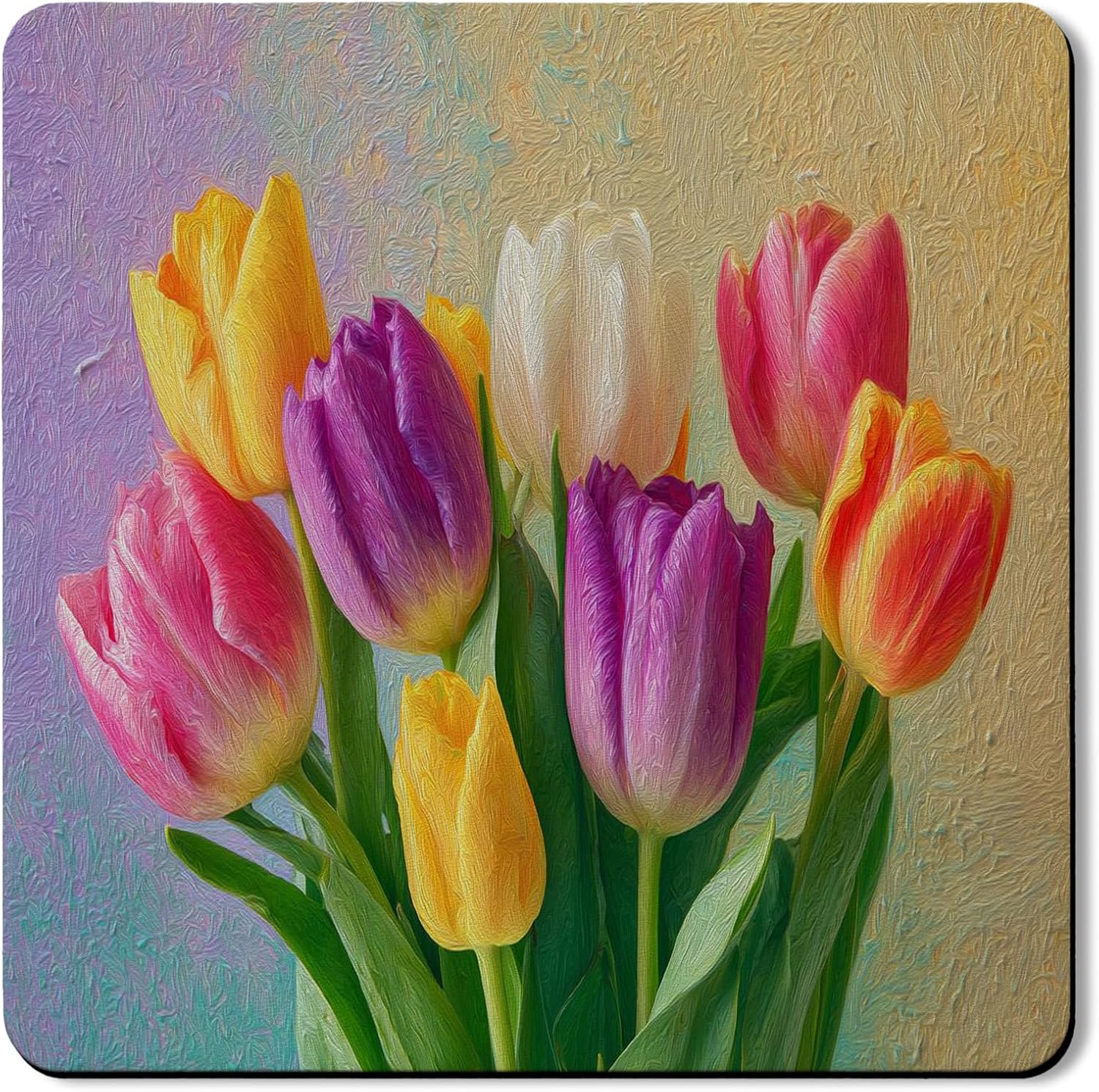 Floral Washer Dryer Top Protector Mat, Vibrant Tulips Pattern Kitchen Appliance Covers, Spring Floral Design Anti-slip Waterproof Washer And Dryer Mats for Laundry Room 24x24 Inch